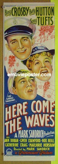 p367 HERE COME THE WAVES Australian daybill movie poster '44 Crosby, Hutton