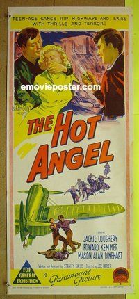 p374 HOT ANGEL Australian daybill movie poster '58 teenage gangs!
