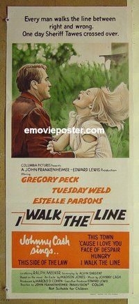 p384 I WALK THE LINE Australian daybill movie poster '70 Gregory Peck