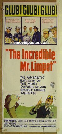 p389 INCREDIBLE MR LIMPET Australian daybill movie poster '64 Don Knotts