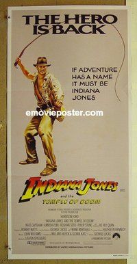 p392 INDIANA JONES & THE TEMPLE OF DOOM Hero is Back style Australian daybill movie poster #2