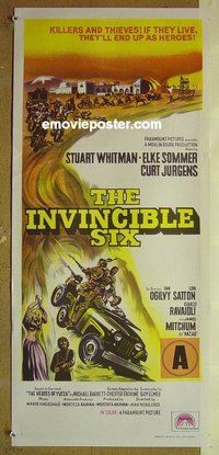 p397 INVINCIBLE SIX Australian daybill movie poster '68 Iranian Bandits