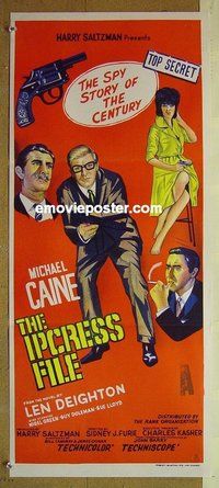 p398 IPCRESS FILE Australian daybill movie poster '65 Caine as a spy!