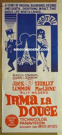 p399 IRMA LA DOUCE Australian daybill movie poster R70s Billy Wilder, Lemmon