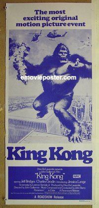 p417 KING KONG Australian daybill movie poster R80s BIG Ape, Jessica Lange