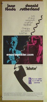 p422 KLUTE Australian daybill movie poster '71 Jane Fonda, Sutherland