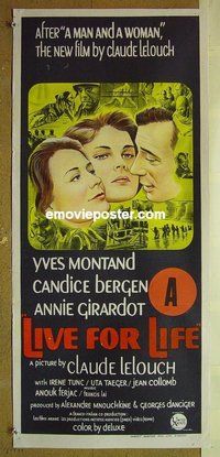p441 LIVE FOR LIFE Australian daybill movie poster '68 Montand, Bergen