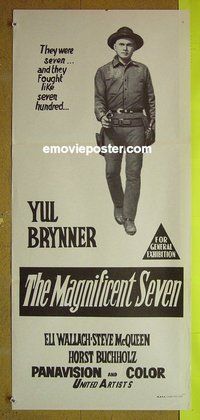 p459 MAGNIFICENT SEVEN Australian daybill movie poster R60s Brynner, McQueen