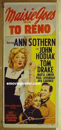 p462 MAISIE GOES TO RENO Australian daybill movie poster '44 Ann Sothern