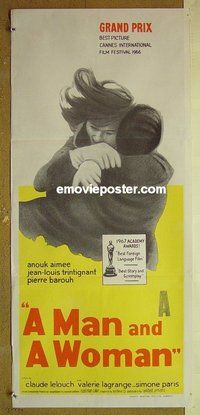 p463 MAN & A WOMAN Australian daybill movie poster '66 Aimee, Trintignant