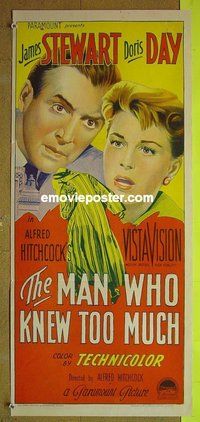 p467 MAN WHO KNEW TOO MUCH Australian daybill movie poster '56 Stewart