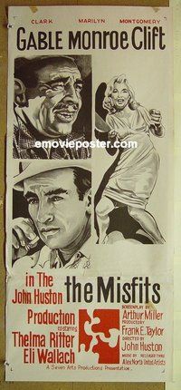 p489 MISFITS Australian daybill movie poster '61 Gable, Monroe, Clift