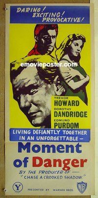 p493 MOMENT OF DANGER New Zealand daybill movie poster '60 Trevor Howard