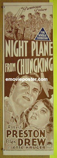p522 NIGHT PLANE FROM CHUNGKING Australian daybill movie poster '43 Preston