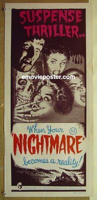 p523 NIGHTMARE Aust daybill '72 Hammer horror, 3 shocking murders, did she dream them or do them!