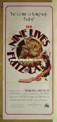 p526 NINE LIVES OF FRITZ THE CAT Australian daybill movie poster '74 Crumb