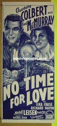 p527 NO TIME FOR LOVE Australian daybill movie poster '43 Colbert, MacMurray