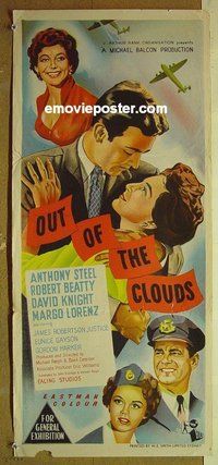 p552 OUT OF THE CLOUDS Australian daybill movie poster '57 Anthony Steel