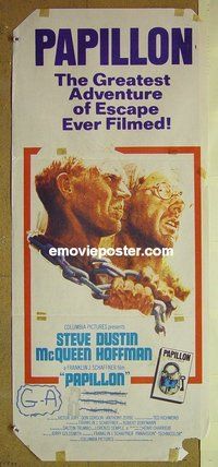 p561 PAPILLON Australian daybill movie poster '74 Steve McQueen, Dustin Hoffman