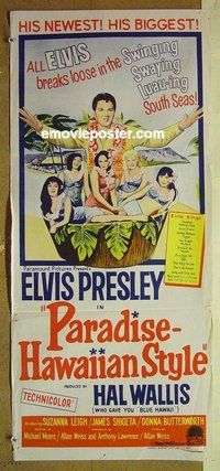 p562 PARADISE HAWAIIAN STYLE Australian daybill movie poster '66 Elvis
