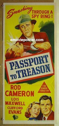 p566 PASSPORT TO TREASON Australian daybill movie poster '55 Rod Cameron