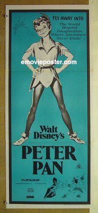 p577 PETER PAN Aust daybill R70s Walt Disney animated cartoon fantasy classic, great image!