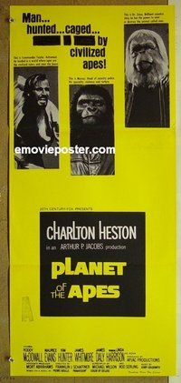 p581 PLANET OF THE APES Australian daybill movie poster '68 Heston