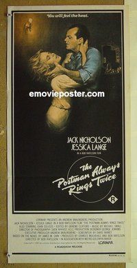 p589 POSTMAN ALWAYS RINGS TWICE Australian daybill movie poster '81 Lange