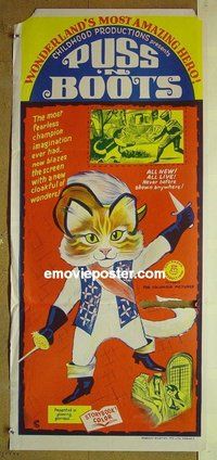 p602 PUSS 'N BOOTS Australian daybill movie poster '67 German cat!