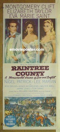 p612 RAINTREE COUNTY Australian daybill movie poster '57 Monty Clift, Taylor