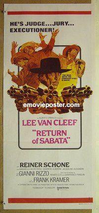 p625 RETURN OF SABATA Australian daybill movie poster '72 Lee Van Cleef