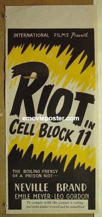 p637 RIOT IN CELL BLOCK 11 New Zealand daybilll movie poster R60s Don Siegel