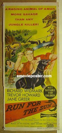 p654 RUN FOR THE SUN Australian daybill movie poster '56 Widmark, Greer