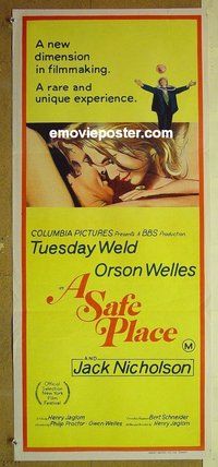 p656 SAFE PLACE Australian daybill movie poster '71 Weld, Welles, Nicholson