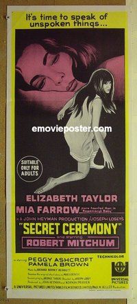 p673 SECRET CEREMONY Australian daybill movie poster '68 Liz Taylor, Farrow