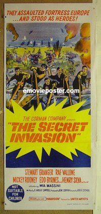 p674 SECRET INVASION Australian daybill movie poster '64 Stewart Granger
