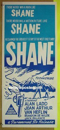 p686 SHANE Australian daybill movie poster R60s Alan Ladd, Jean Arthur