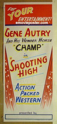 p690 SHOOTING HIGH Australian 'blank' daybill movie poster '40 Gene Autry