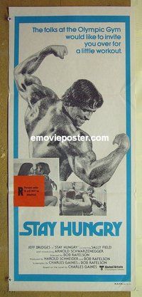 p729 STAY HUNGRY Australian daybill movie poster '76 Schwarzenegger