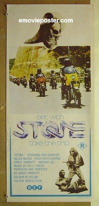 p733 STONE Australian daybill movie poster '74 motorcycles!