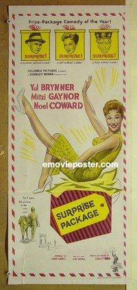 p748 SURPRISE PACKAGE Australian daybill movie poster '60 Brynner, Gaynor