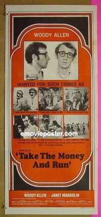 p752 TAKE THE MONEY & RUN Australian daybill movie poster '69 Woody Allen