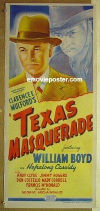p764 TEXAS MASQUERADE Australian daybill movie poster '44 Hopalong Cassidy