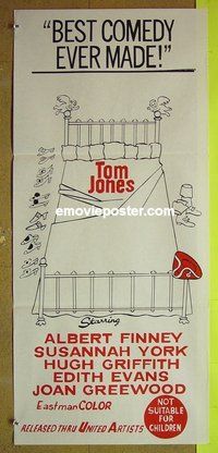 p779 TOM JONES Aust daybill R60s artwork of Albert Finney surrounded by five sexy women on bed!