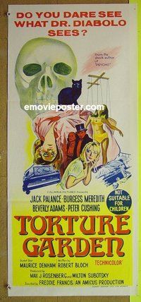 p784 TORTURE GARDEN Australian daybill movie poster '67 Bloch, Palance