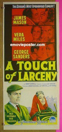 p785 TOUCH OF LARCENY Australian daybill movie poster '60 James Mason