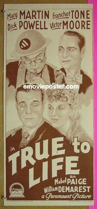 p793 TRUE TO LIFE Australian daybill movie poster '43 Mary Martin, Powell