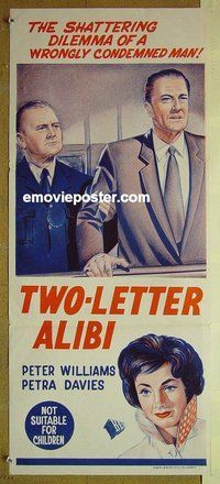 p798 TWO-LETTER ALIBI Australian daybill movie poster '62 English!