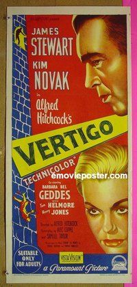 p814 VERTIGO Australian daybill movie poster '58 James Stewart, Kim Novak