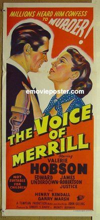 p822 VOICE OF MERRILL Australian daybill movie poster '52 English mystery!
